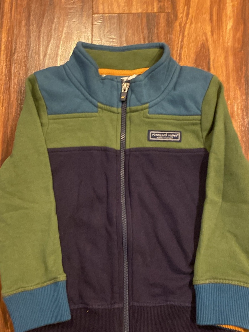 Vineyard Vines Kids Colorblock Zip Hoodie - Green, Navy & Blue